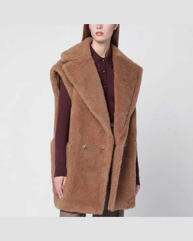 Max Mara Gilet aus Teddy-Stoff in Kamelfarbe Beige