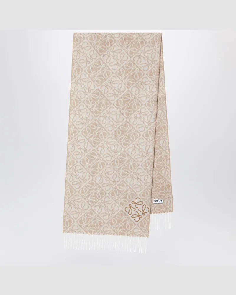 Loewe Beigefarbener Schal Anagram aus Wolle und Kaschmir Beige