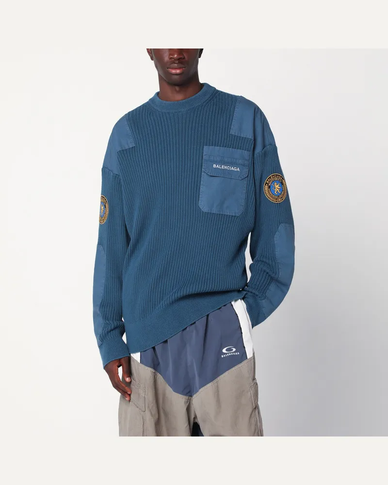 Balenciaga Blauer Uniform Merch-Pullover aus Baumwolle Blue