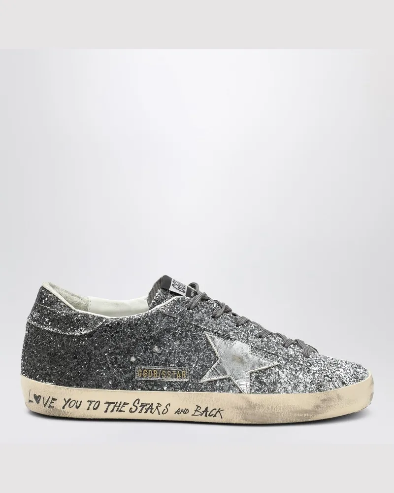 Golden Goose Silber/schwarze Glitzer Super-Star Sneakers Metallisch
