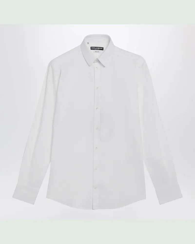 Dolce & Gabbana Weiße Stretch-Popeline-Hemd gold White