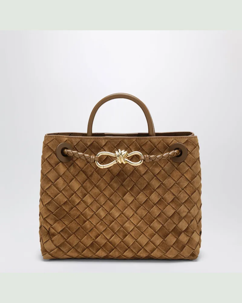 Bottega Veneta Small Andiamo handbag in caramel woven suede Brown
