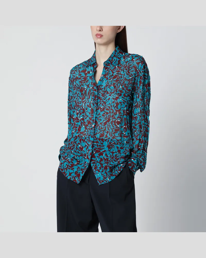 Dries van Noten Hemd mit türkisem Paillettenprint 