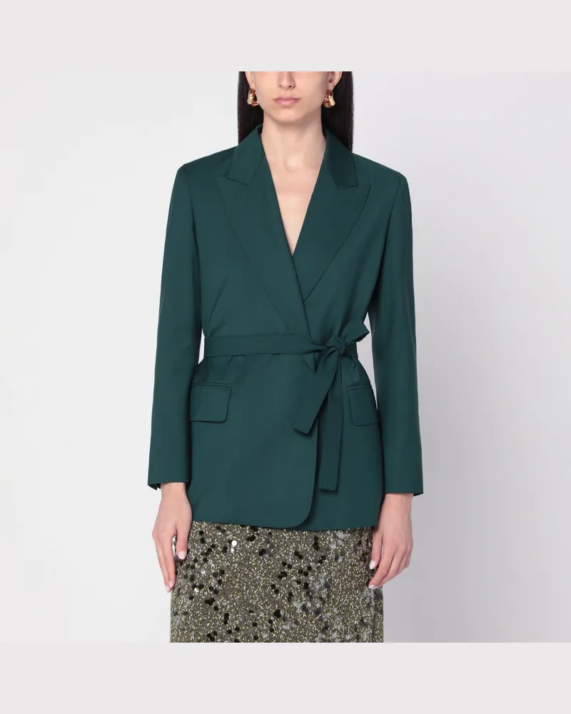 Max Mara Grüne Jacke aus Wollcanvas mit Gürtel Green