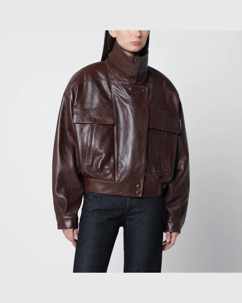 Saint Laurent Kurze braune Jacke aus Lammleder Brown
