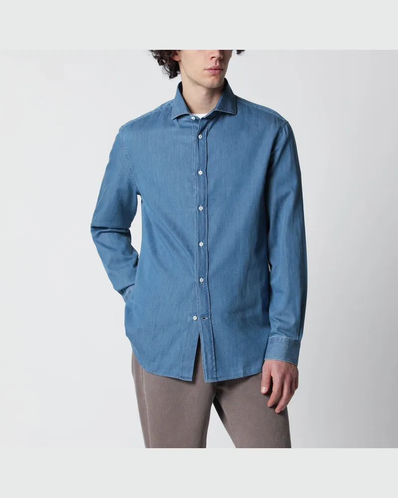 Brunello Cucinelli Hellblaues Easy-Fit Denimhemd Blue