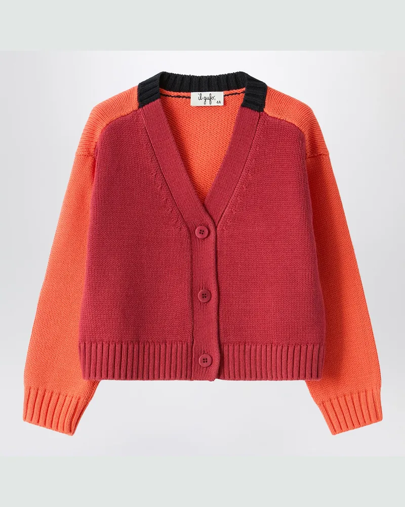Il Gufo Colorblock-Cardigan aus Bio-Baumwolle Red