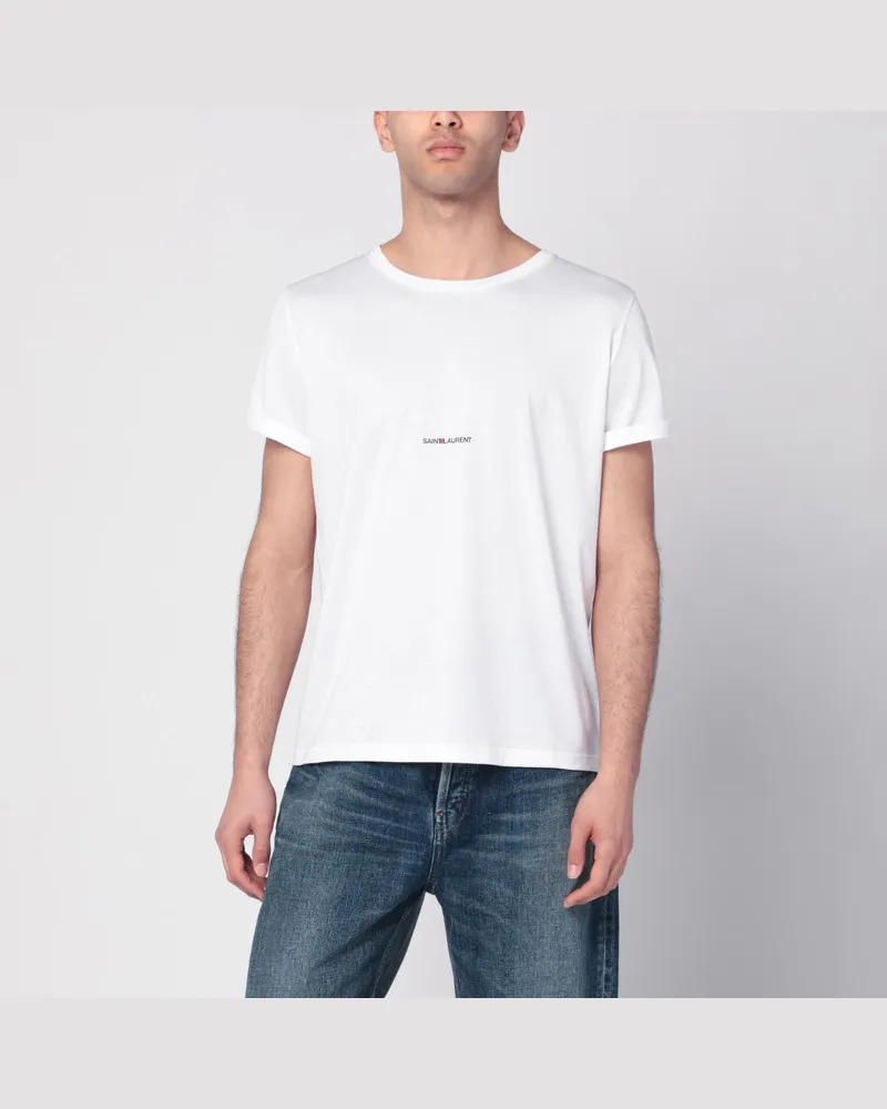 Saint Laurent Weißes T-Shirt mit Rundhalsausschnitt und Logodruck Weiß