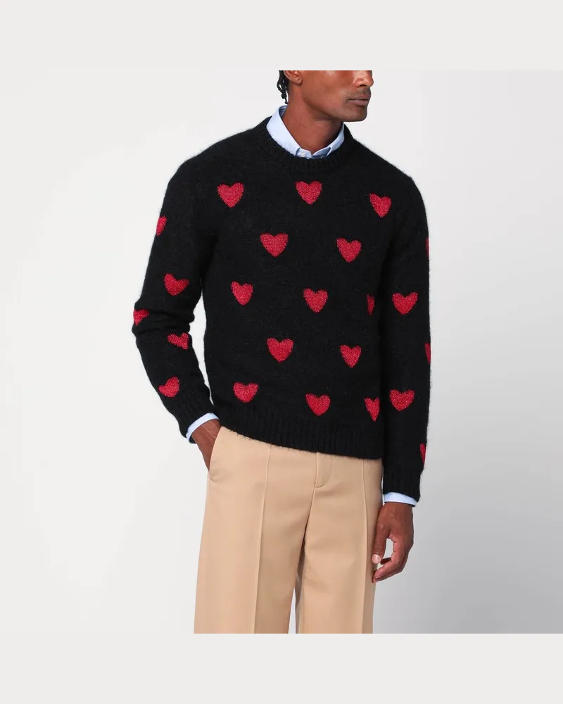 Valentino Garavani Pullover mit Jacquard-Herzmuster schwarz/rot Schwarz