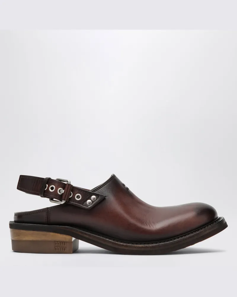 Miu Miu Foule clogs in coffee-colored leather Brown