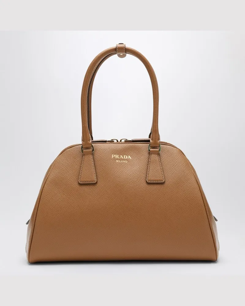 Prada Mittelgroße karamellfarbene Tasche aus Saffiano-Leder Braun