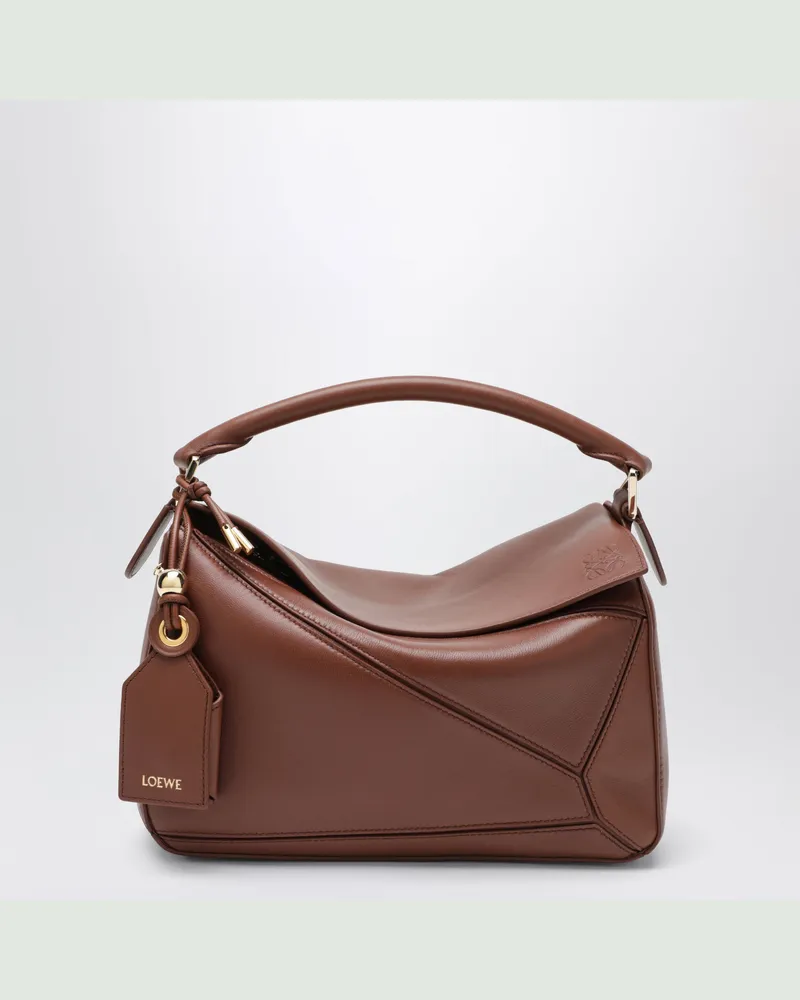 Loewe Kleine Puzzle Featherlight Tasche aus goldfarbenem Nappaleder Brown