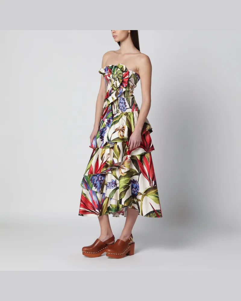 FARM Rio Trägerloses Baumwollkleid Sand Florart Multicolor