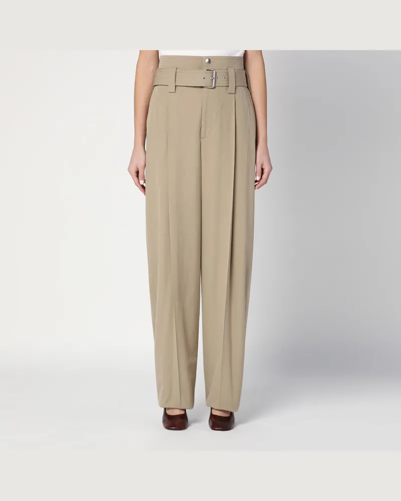 Bottega Veneta Sandfarbene Hose mit Gürtel Beige