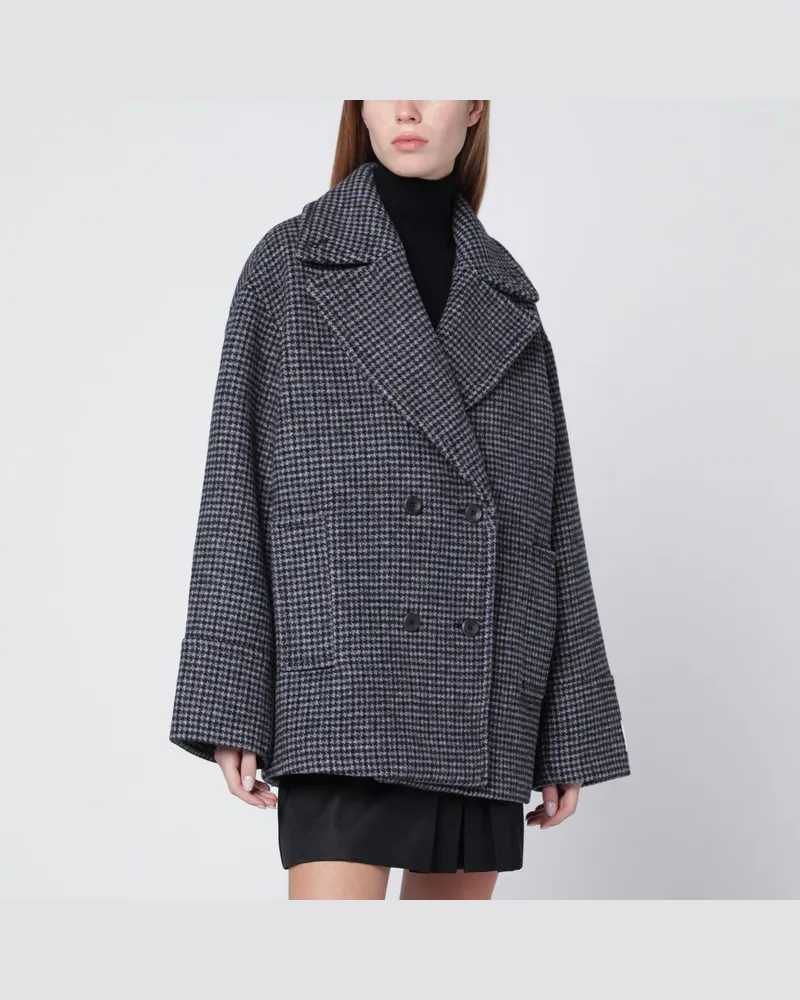 Calvin Klein Grauer doppelreihiger Mantel mit Hahnentrittmuster Grey