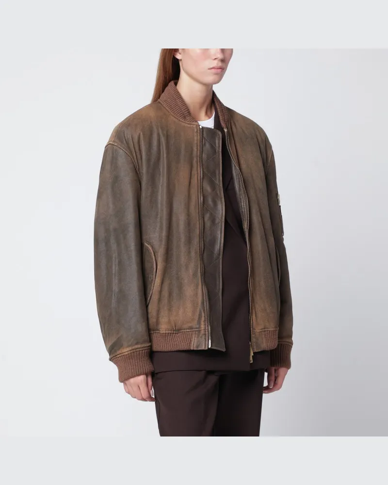 Golden Goose Braune Bomberjacke mit Vintage-Effekt Braun
