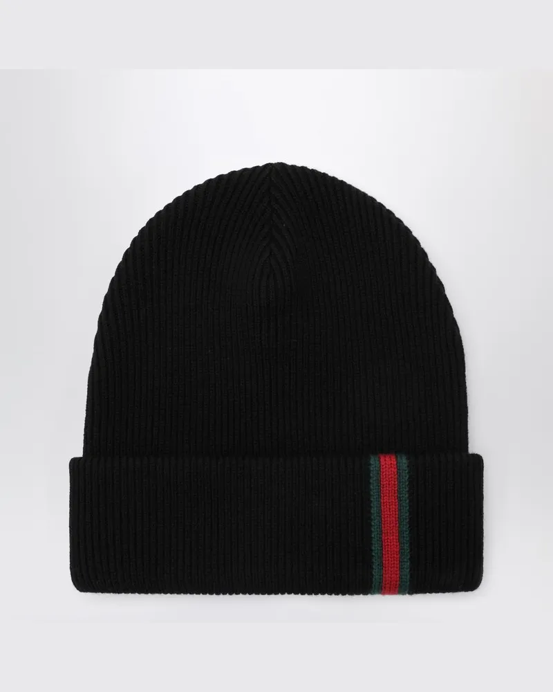 Gucci Schwarze Wollmütze mit Webdetail Schwarz