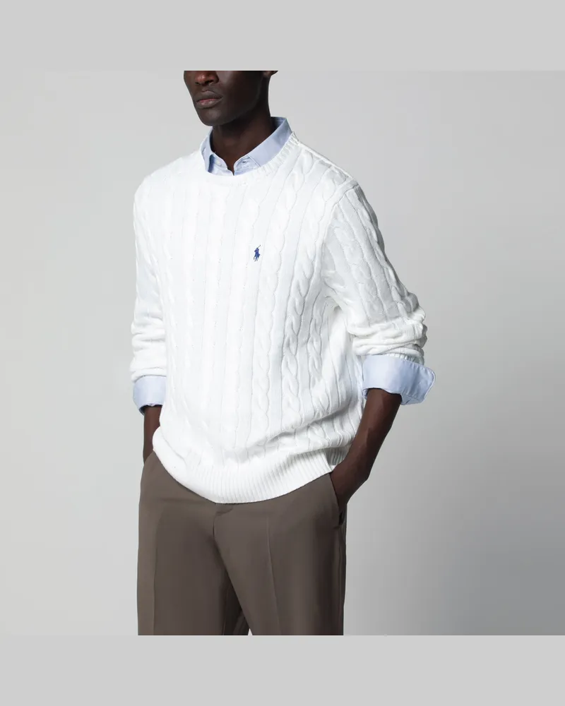 Ralph Lauren Weißer Baumwollpullover mit Zopfmuster White