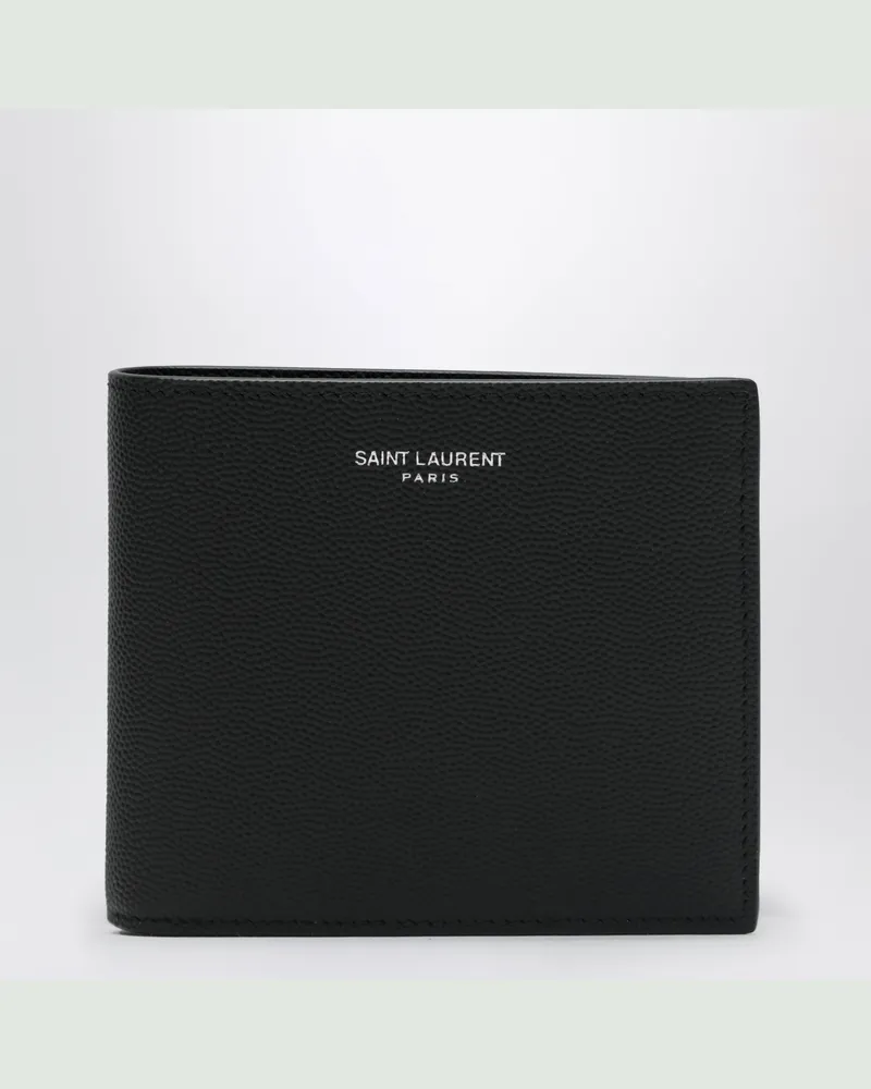 Saint Laurent Schwarzes East/West-Portemonnaie aus Leder in „Grain de Poudre"-Optik Black