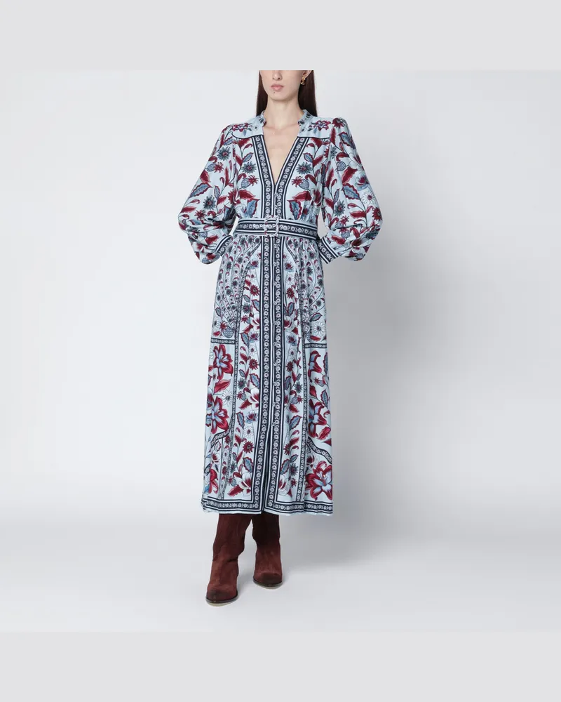 FARM Rio Hellblaues Midikleid mit Blumenmuster Blue