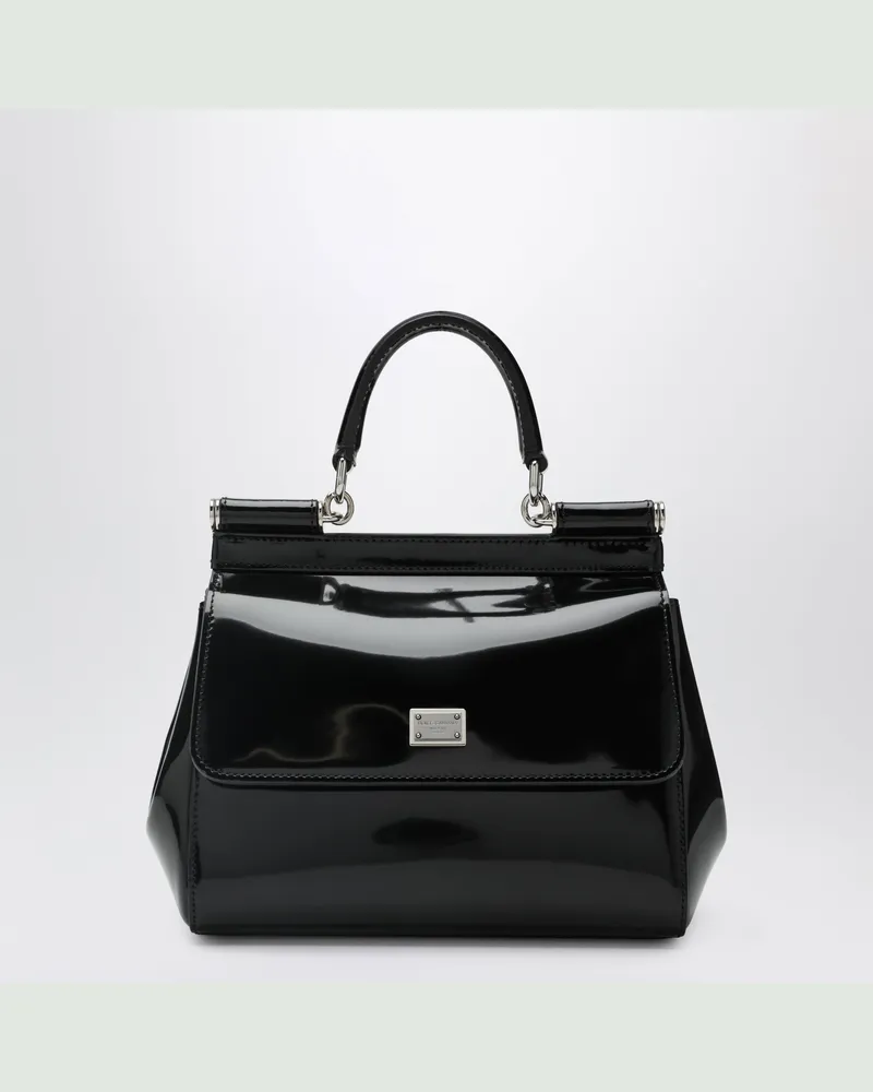 Dolce & Gabbana Sicily kleine schwarze Handtasche aus Lackleder Black