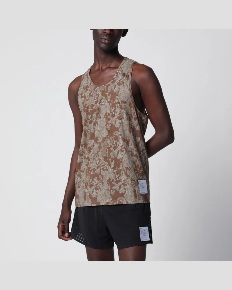 Satisfy MothTech Tanktop in Camouflage aus perforiertem Micro-Jersey Beige