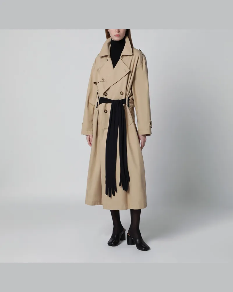 Maison Margiela Beiger Baumwoll-Trenchcoat mit Handschuhen Beige