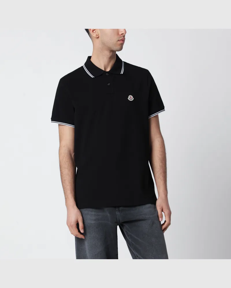 Moncler Schwarzes Baumwollpolo mit Logo-Patch Black