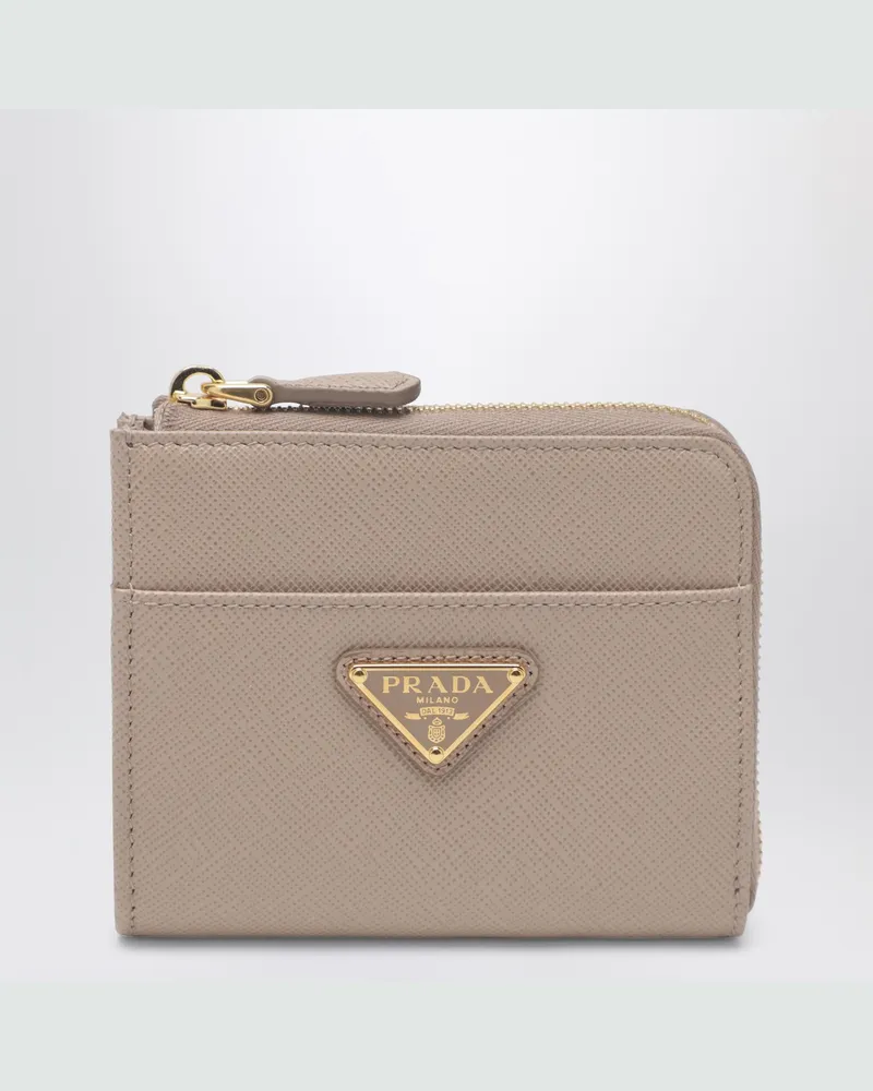 Prada Kleines Zip-around-Portemonnaie aus Saffiano-Leder in Blush Pink