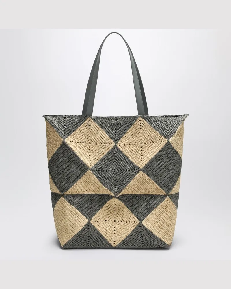 Loewe Puzzle Fold Tote XL natur/graue Basttasche Beige