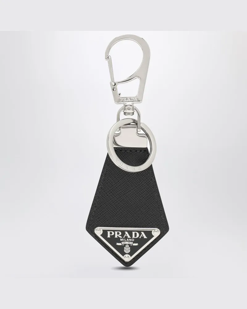 Prada Schwarzer Schlüsselanhänger aus Saffiano mit Logo Schwarz