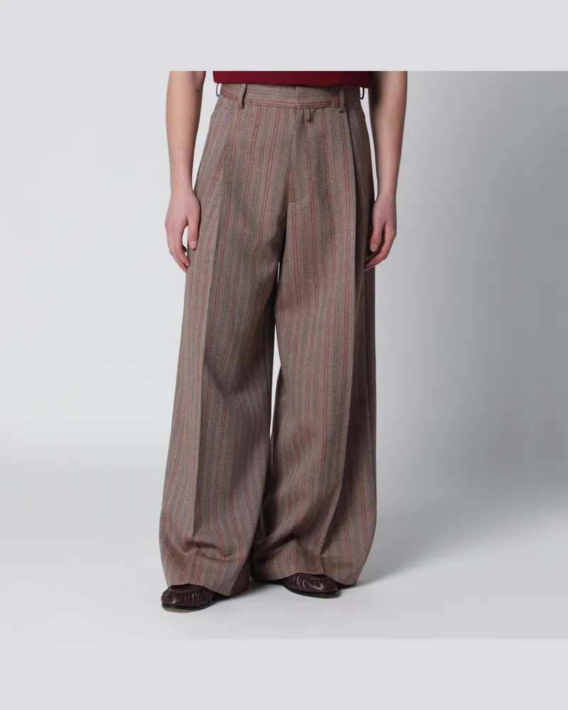 Dries van Noten Weite Wollhose mit Nadelstreifen Metal