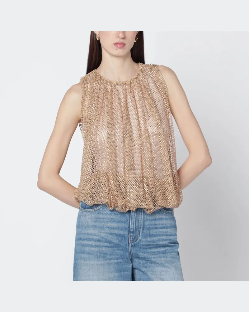 SPORTMAX Netz-Top in Kamel mit Kristallen Beige