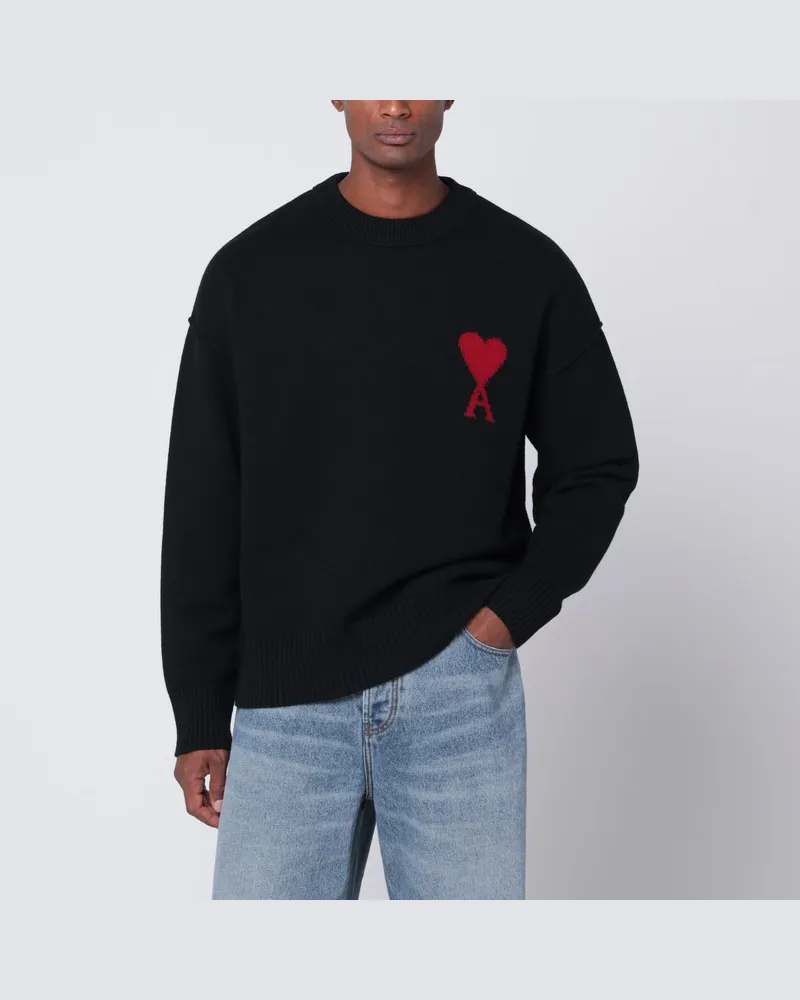 AMI Paris Schwarzer Wollpullover Ami De Coeur Schwarz