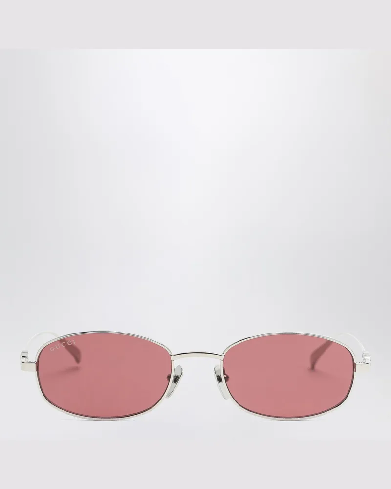 Gucci Silber/rote ovale Sonnenbrille Metal