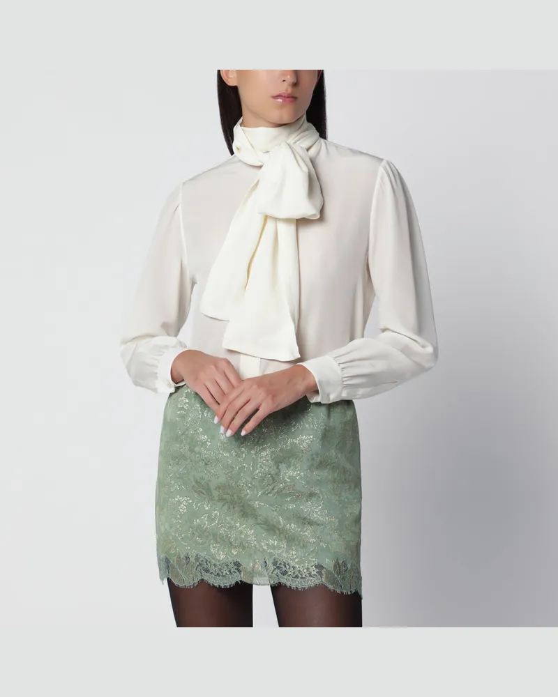 Saint Laurent Kreidefarbene Bluse aus Seiden-Crêpe de Chine Grey