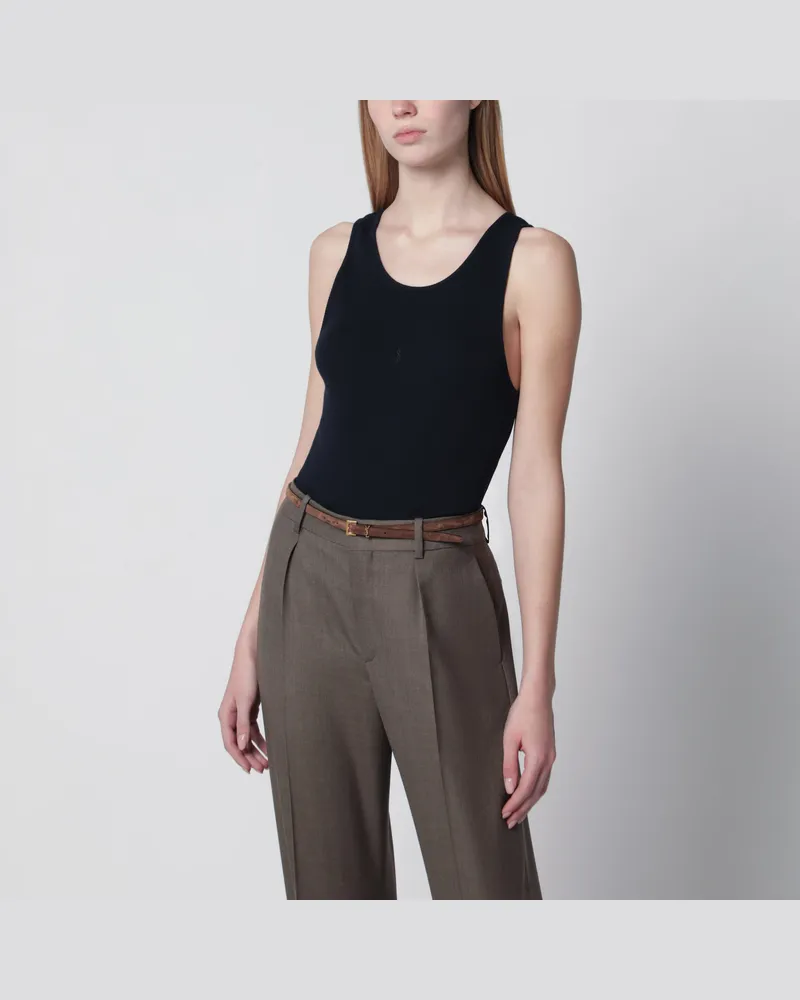 Saint Laurent Tanktop CASSANDRE aus Baumwollrippjersey in Blau Blue