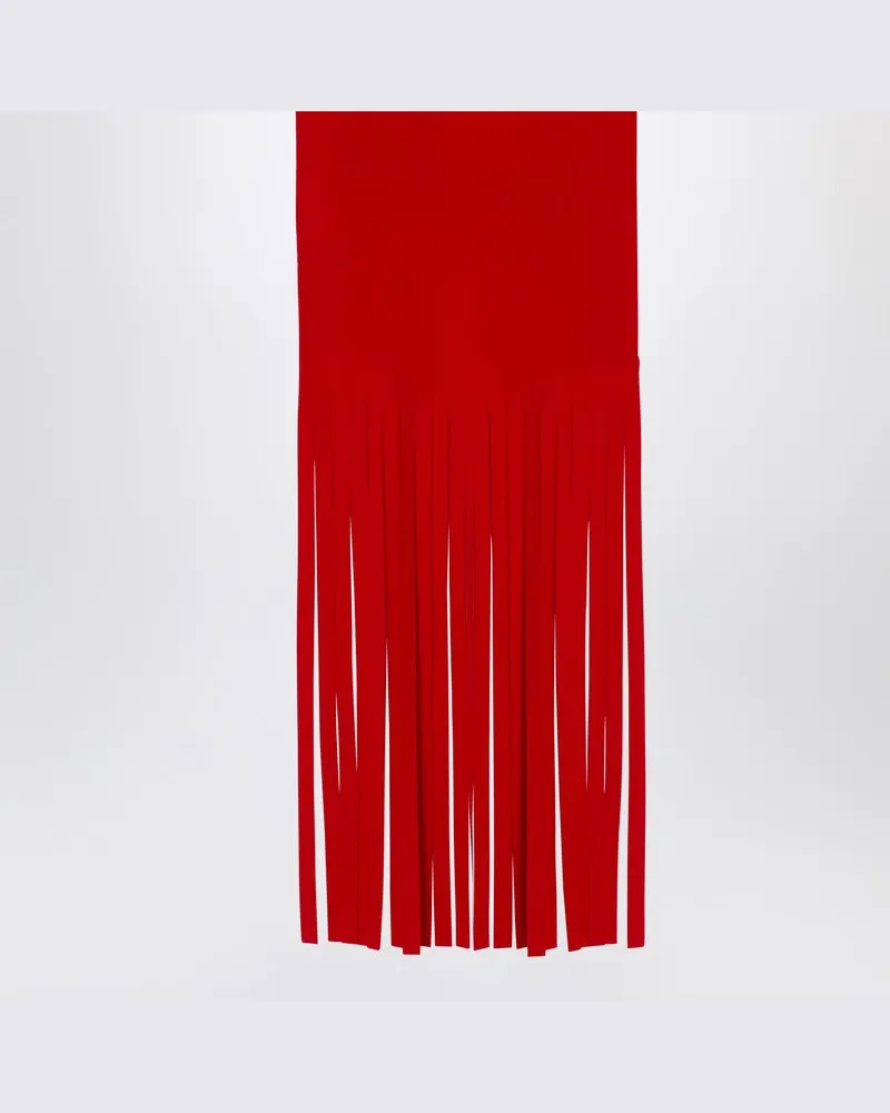 SPORTMAX Roter Wollschal mit Fransen Rot