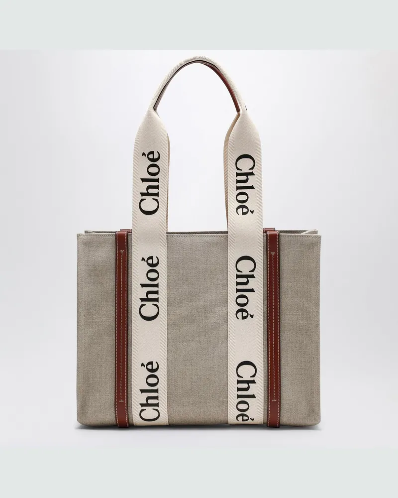 Chloé Mittelgroße Tasche Woody aus Canvas beige White