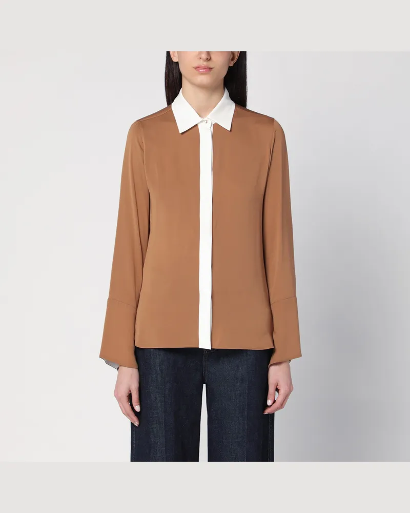 Max Mara Kamelfarbene Bluse aus Seide mit Farbblockmuster Beige