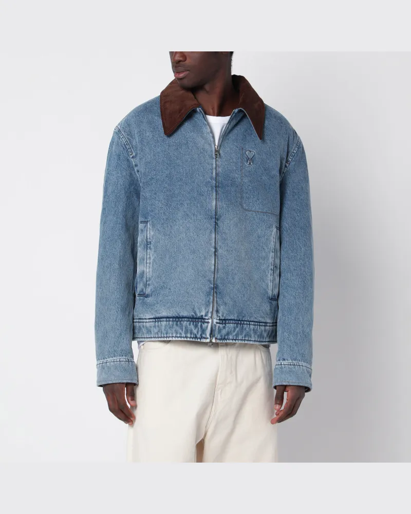 AMI Paris Blue faded-effect Ami de Coeur denim jacket Blue