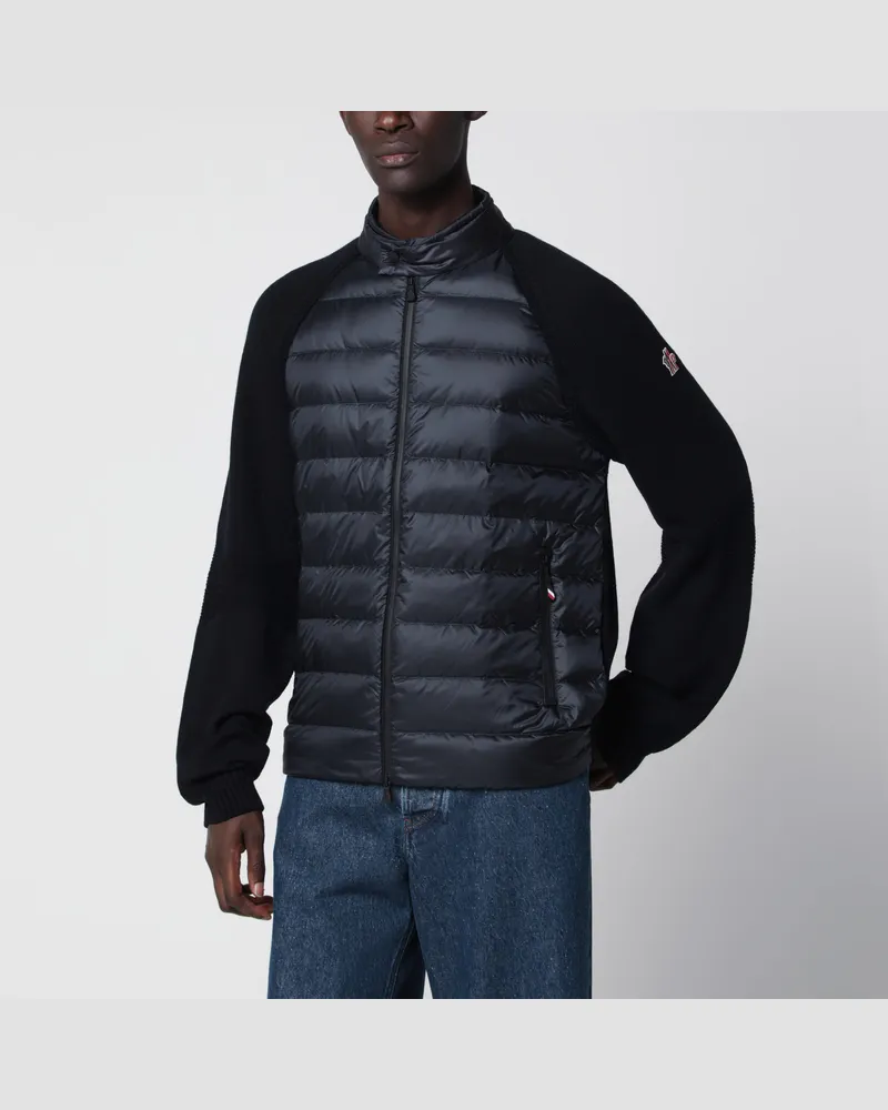Moncler Dunkelblauer wattierter Cardigan mit Reißverschluss aus Wollmischung Blue
