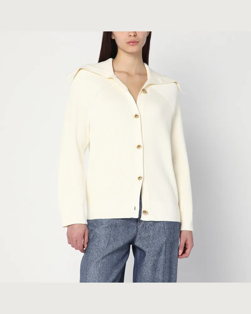 Bottega Veneta Elfenbeinfarbener Cardigan aus Rippbaumwolle White