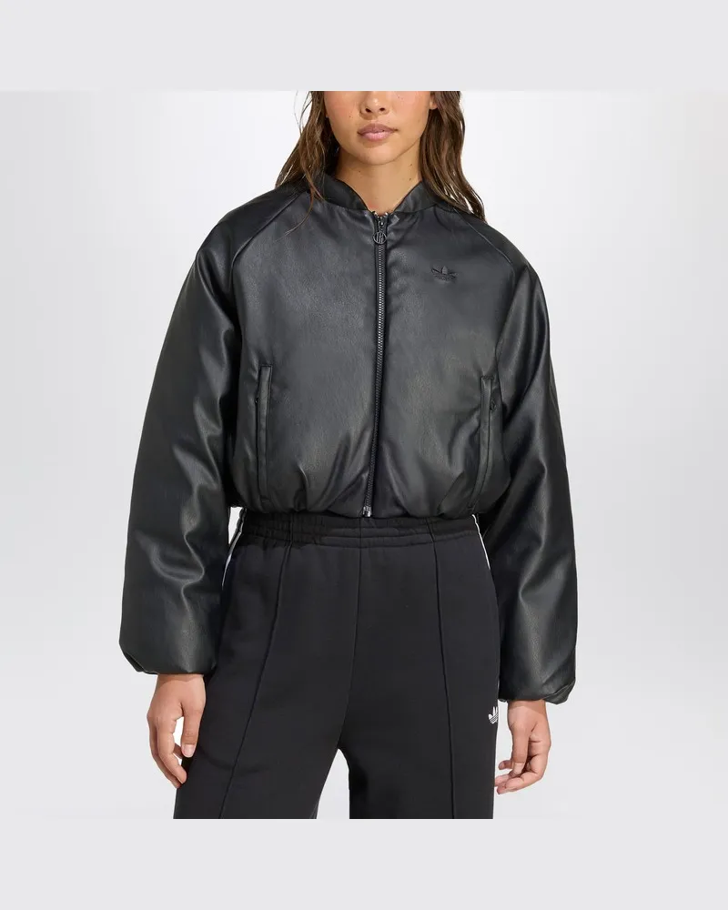 adidas Bomberjacke mit Reißverschluss aus schwarzem Kunstleder Schwarz