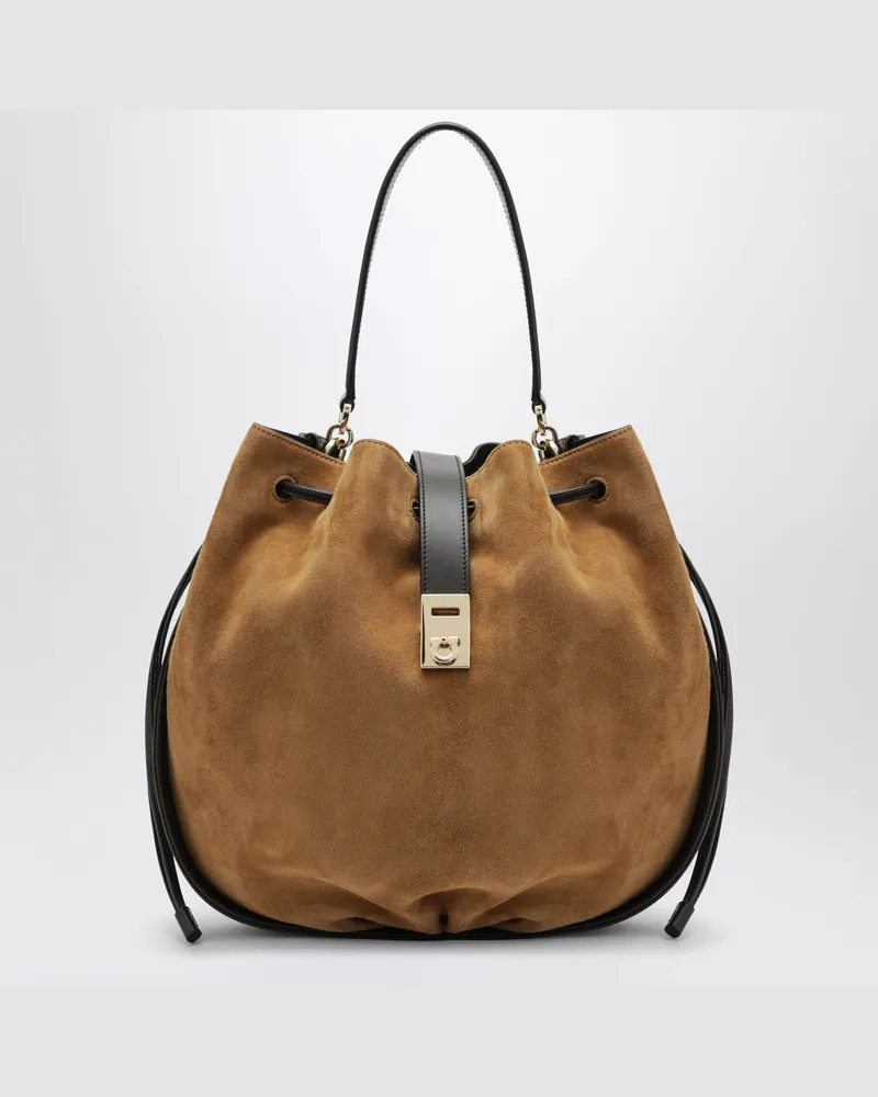 Ferragamo Hug Beuteltasche mit Schnalle in Natur Beige