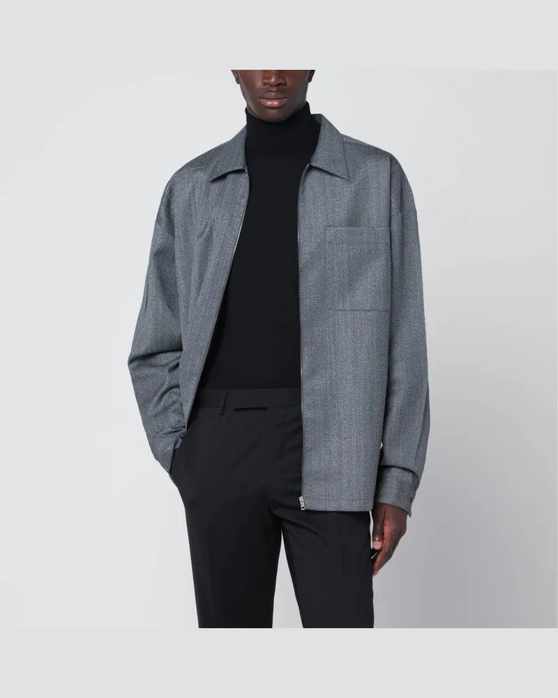 Prada Graues Overshirt aus Wolle mit Reißverschluss Grey