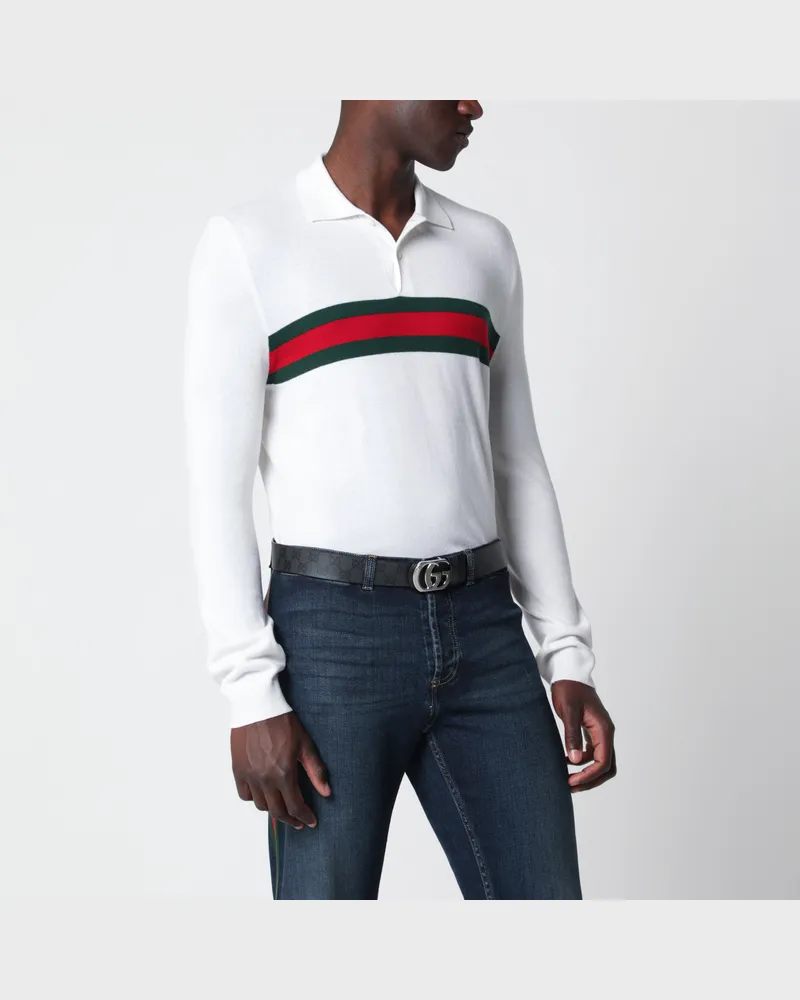 Gucci Weißes Kaschmir-Poloshirt mit Web-Motiv White