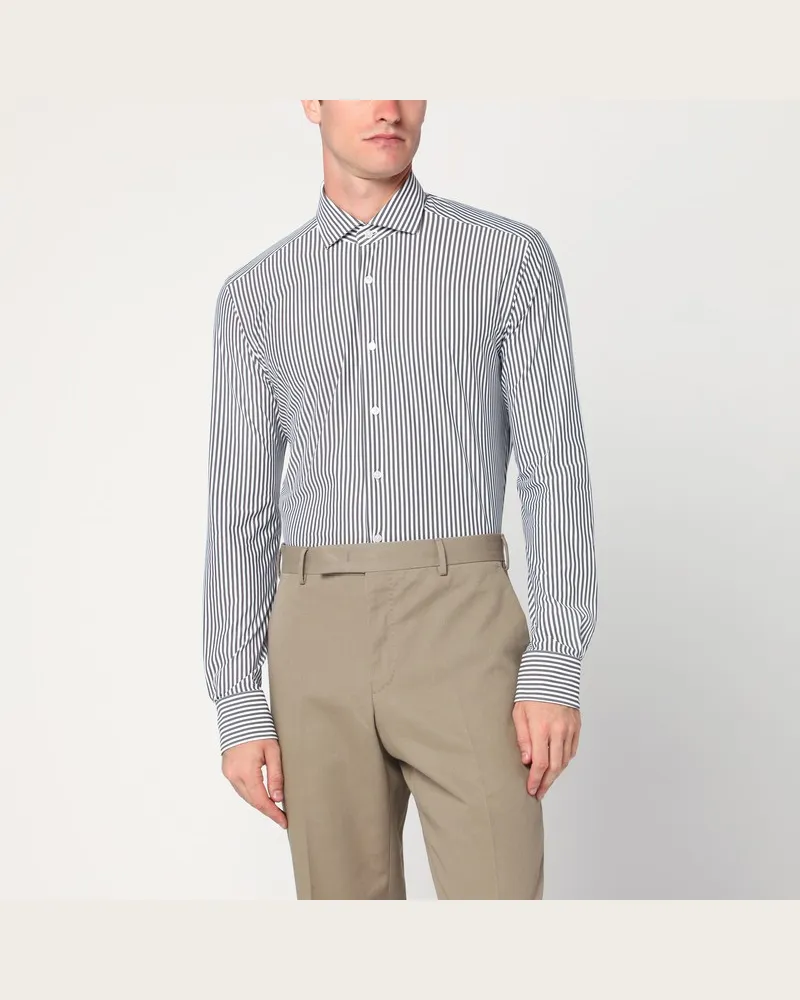 XACUS Weißes gestreiftes Active-Hemd aus Twill Braun