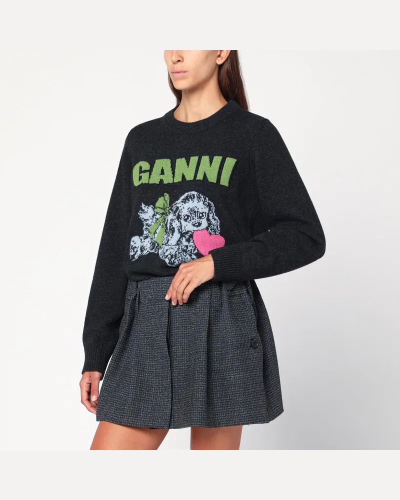 Ganni Dunkelgrauer Puppy Wollmischpullover Violett