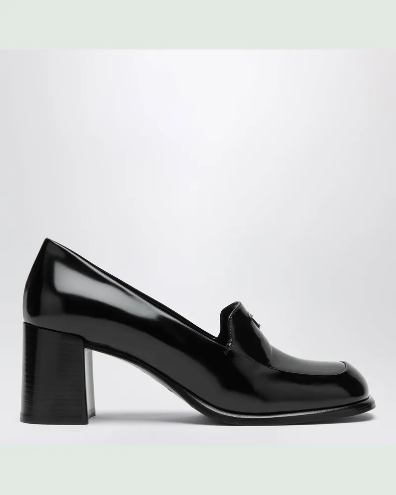 Prada Schwarze Loafer mit Absatz aus gebürstetem Leder Black
